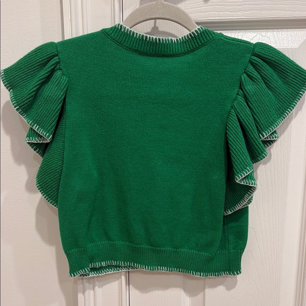 Green Ruffle Sleeve Top - Picture 3 of 3